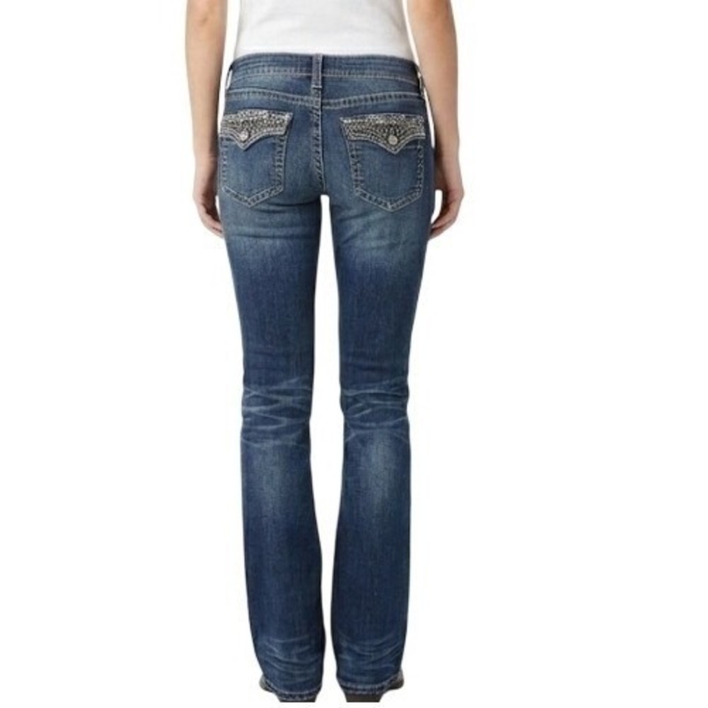 Rock 47 By Wrangler Jeans Womens 32 Blue Low Rise Bootcut Rhinestone Pockets Y2K